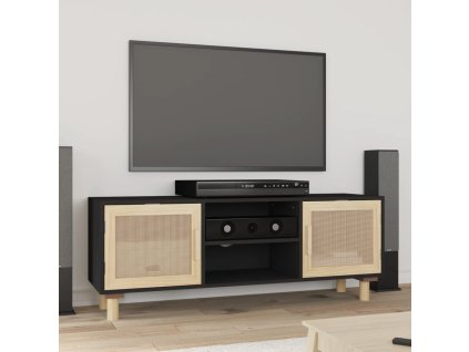 vidaXL TV stolek černý 105x30x40 cm masivní borovice a přírodní ratan