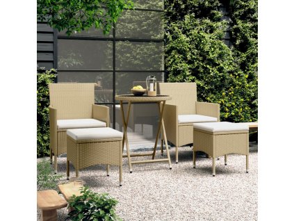 vidaXL 5dílný zahradní bistro set polyratan a tvrzené sklo béžový