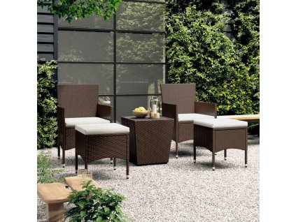 vidaXL 5dílný zahradní bistro set polyratan a tvrzené sklo hnědý