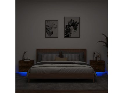 vidaXL Nástěnné noční stolky s LED osvětlením 2 ks kouřový dub