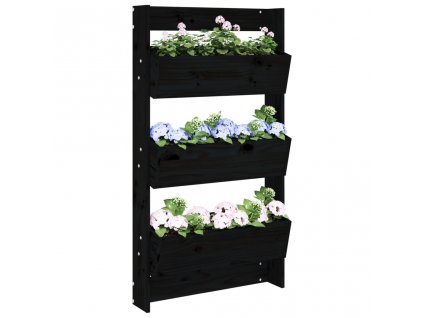 vidaXL Nástěnný truhlík 3patrový 60x18,5x110 cm černý masivní borovice