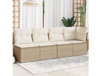 vidaXL Zahradní pohovka s poduškami 4místná béžová polyratan