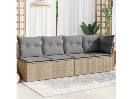 vidaXL Zahradní pohovka s poduškami 4místná béžová polyratan