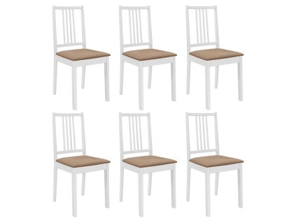 vidaXL Jídelní židle s poduškami 6 ks bílé masivní dřevo