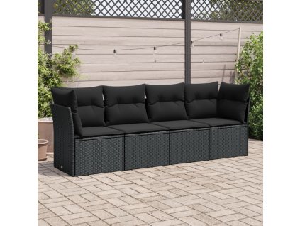 vidaXL 4dílná zahradní sedací souprava s poduškami černá polyratan