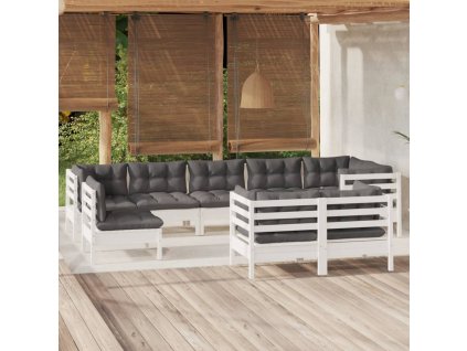 vidaXL 9dílná zahradní sedací souprava podušky bílá masivní borovice