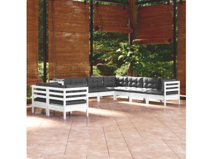 vidaXL 9dílná zahradní sedací souprava podušky bílá masivní borovice