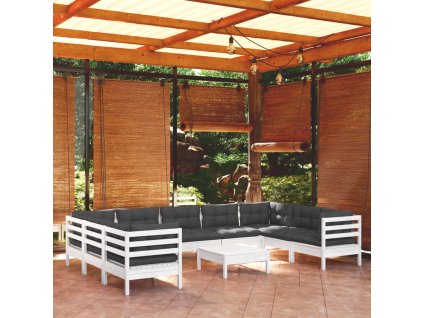 vidaXL 10dílná zahradní sedací souprava s poduškami bílá borovice