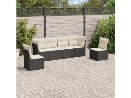 vidaXL 6dílná zahradní sedací souprava s poduškami černá polyratan