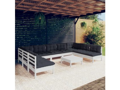 vidaXL 10dílná zahradní sedací souprava podušky bílá masivní borovice