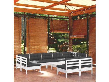 vidaXL 10dílná zahradní sedací souprava podušky bílá masivní borovice