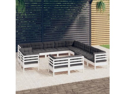 vidaXL 13dílná zahradní sedací souprava podušky bílá masivní borovice