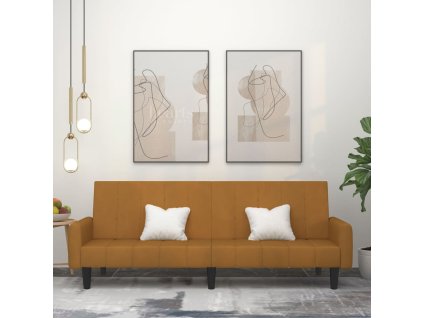 vidaXL 2místná rozkládací pohovka hnědá samet