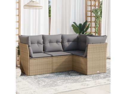 vidaXL 4dílná zahradní sedací souprava s poduškami béžová polyratan