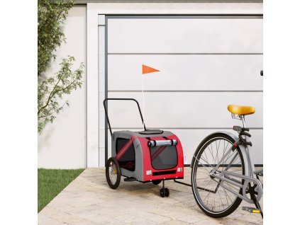 vidaXL Vozík za kolo pro psa červený a šedý oxfordská tkanina/železo