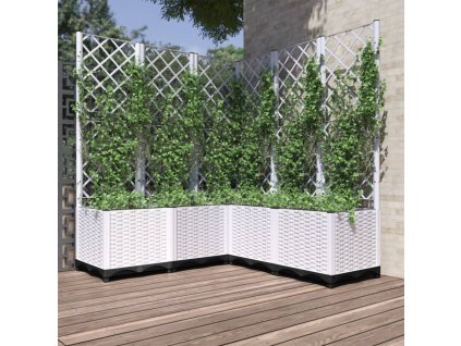 vidaXL Zahradní truhlík s treláží bílý 120 x 120 x 136 cm PP