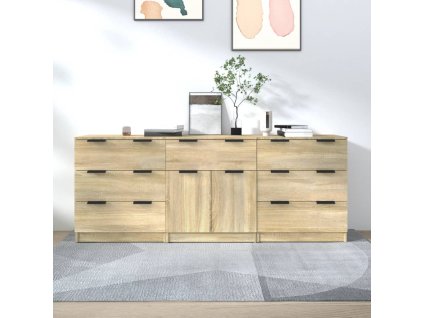 vidaXL 3dílný příborník dub sonoma kompozitní dřevo