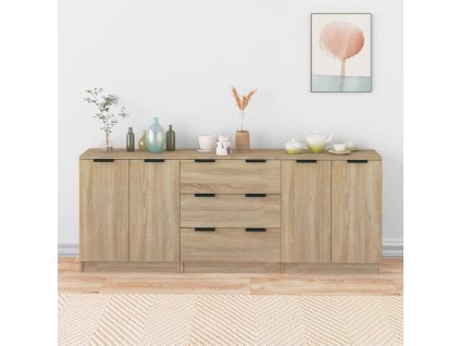 vidaXL 3dílný příborník dub sonoma kompozitní dřevo