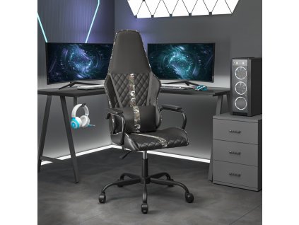 vidaXL Masážní herní židle maskáčová a černá umělá kůže