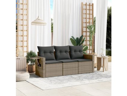 vidaXL 3dílná zahradní sedací souprava s poduškami šedá polyratan