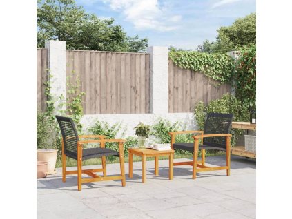 vidaXL 3dílný bistro set černý polyratan a akáciové dřevo