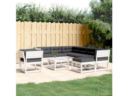 vidaXL 8dílná zahradní souprava s poduškami bílá masivní borovice