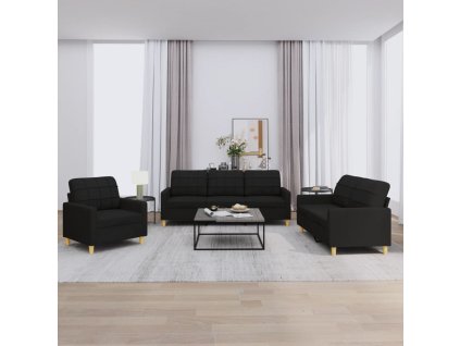 vidaXL 3dílná sedací souprava s poduškami černá textil