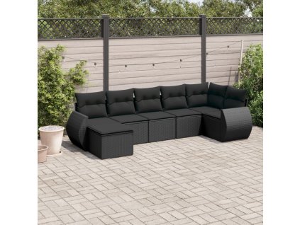 vidaXL 7dílná zahradní sedací souprava s poduškami černá polyratan