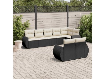 vidaXL 8dílná zahradní sedací souprava s poduškami černá polyratan