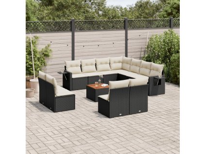 vidaXL 12dílná zahradní sedací souprava s poduškami černá polyratan