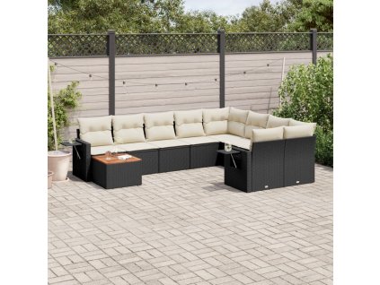 vidaXL 10dílná zahradní sedací souprava s poduškami černá polyratan