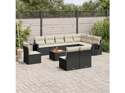 vidaXL 11dílná zahradní sedací souprava s poduškami černá polyratan