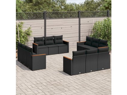 vidaXL 12dílná zahradní sedací souprava s poduškami černá polyratan