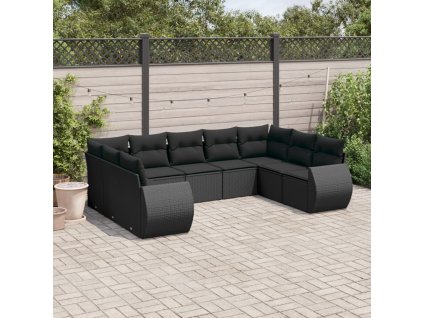 vidaXL 9dílná zahradní sedací souprava s poduškami černá polyratan