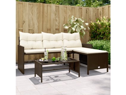 vidaXL Zahradní pohovka ve tvaru L stolek a podušky hnědá polyratan