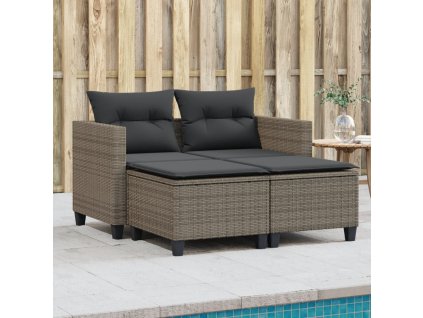 vidaXL Zahradní pohovka 2místná s taburety šedá polyratan