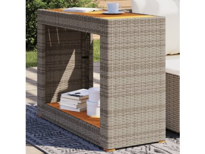 vidaXL Zahradní stůl s dřevěnou deskou šedý 100 x 40 x 75 cm polyratan