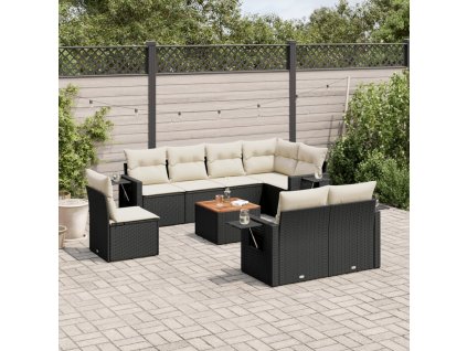 vidaXL 9dílná zahradní sedací souprava s poduškami černá polyratan
