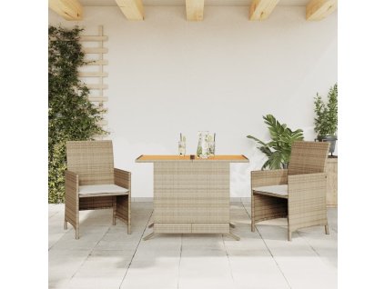 vidaXL 3dílný bistro set s poduškami béžový polyratan