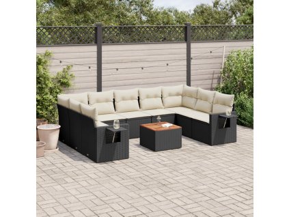 vidaXL 10dílná zahradní sedací souprava s poduškami černá polyratan