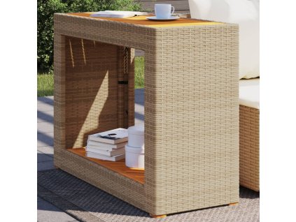 vidaXL Zahradní stolek s dřevěnou deskou béžový 100x40x75 cm polyratan