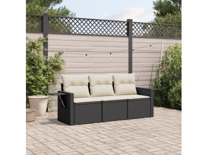 vidaXL 3dílná zahradní sedací souprava s poduškami černá polyratan