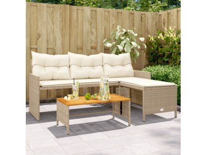 vidaXL Zahradní pohovka ve tvaru L stolek a podušky béžová polyratan