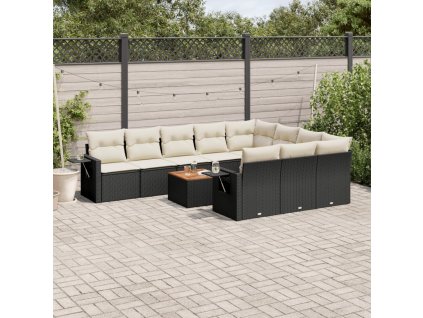 vidaXL 11dílná zahradní sedací souprava s poduškami černá polyratan