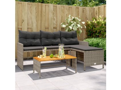 vidaXL Zahradní pohovka ve tvaru L stolek a podušky šedá polyratan