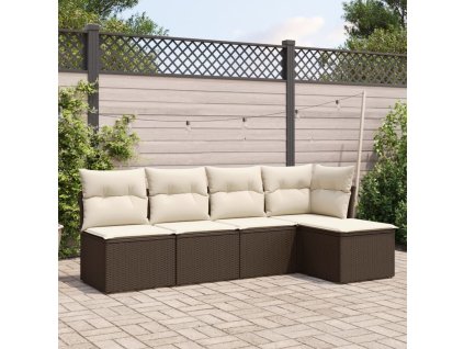 vidaXL 5dílná zahradní sedací souprava s poduškami hnědá polyratan