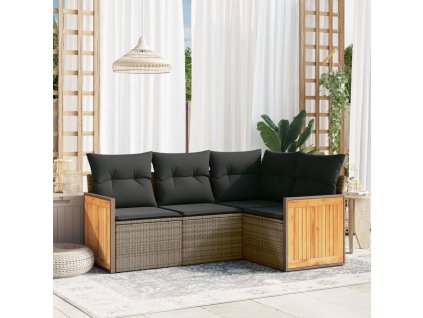 vidaXL 4dílná zahradní sedací souprava s poduškami šedá polyratan