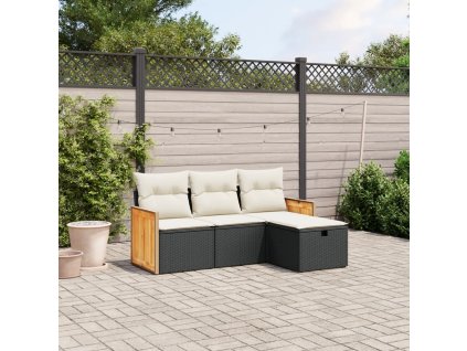 vidaXL 4dílná zahradní sedací souprava s poduškami černá polyratan