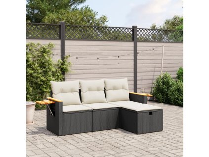 vidaXL 4dílná zahradní sedací souprava s poduškami černá polyratan