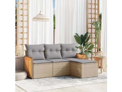 vidaXL 4dílná zahradní sedací souprava s poduškami béžová polyratan